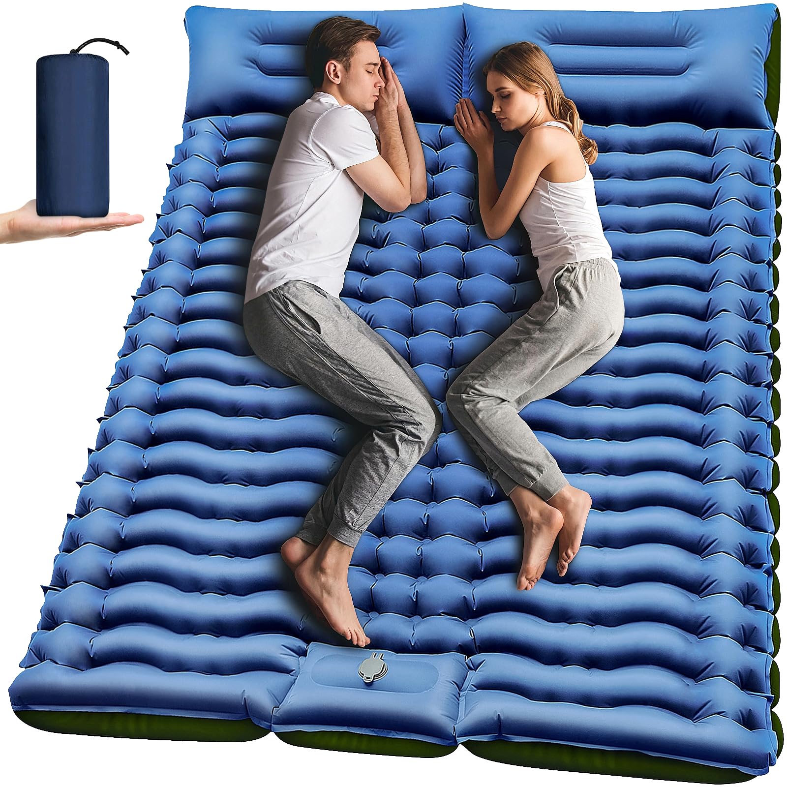 Double 4-Inch Self-Inflating Sleeping Pad with Pillow Pump