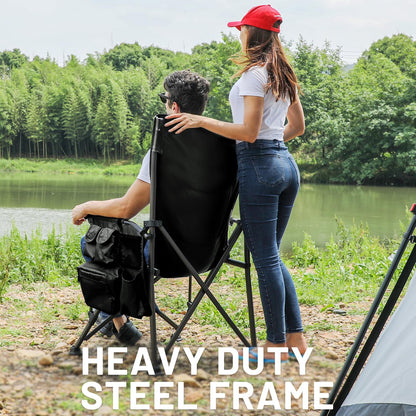 Oversized Heavy-Duty Folding Camping Chair with Cooler Bag