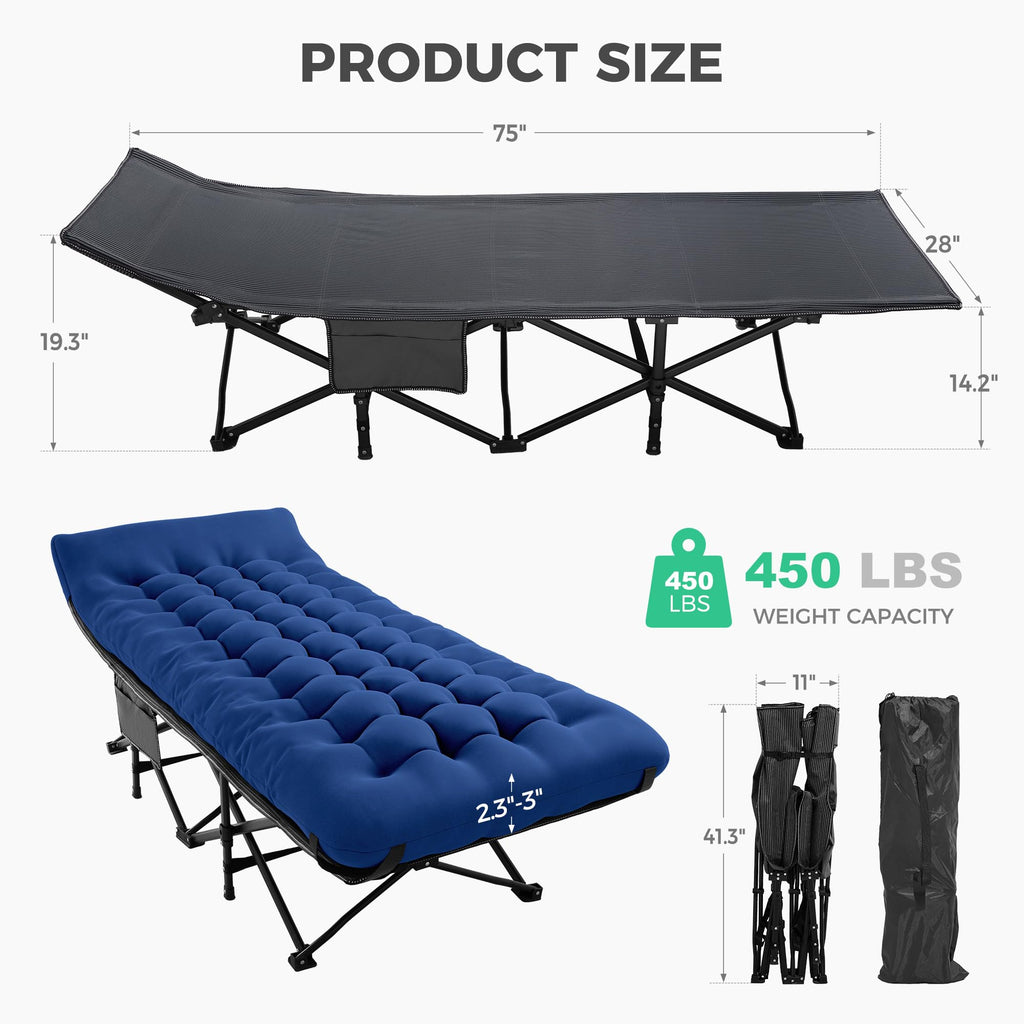 28-Inch Extra-Wide Folding Camping Cot with Mattress