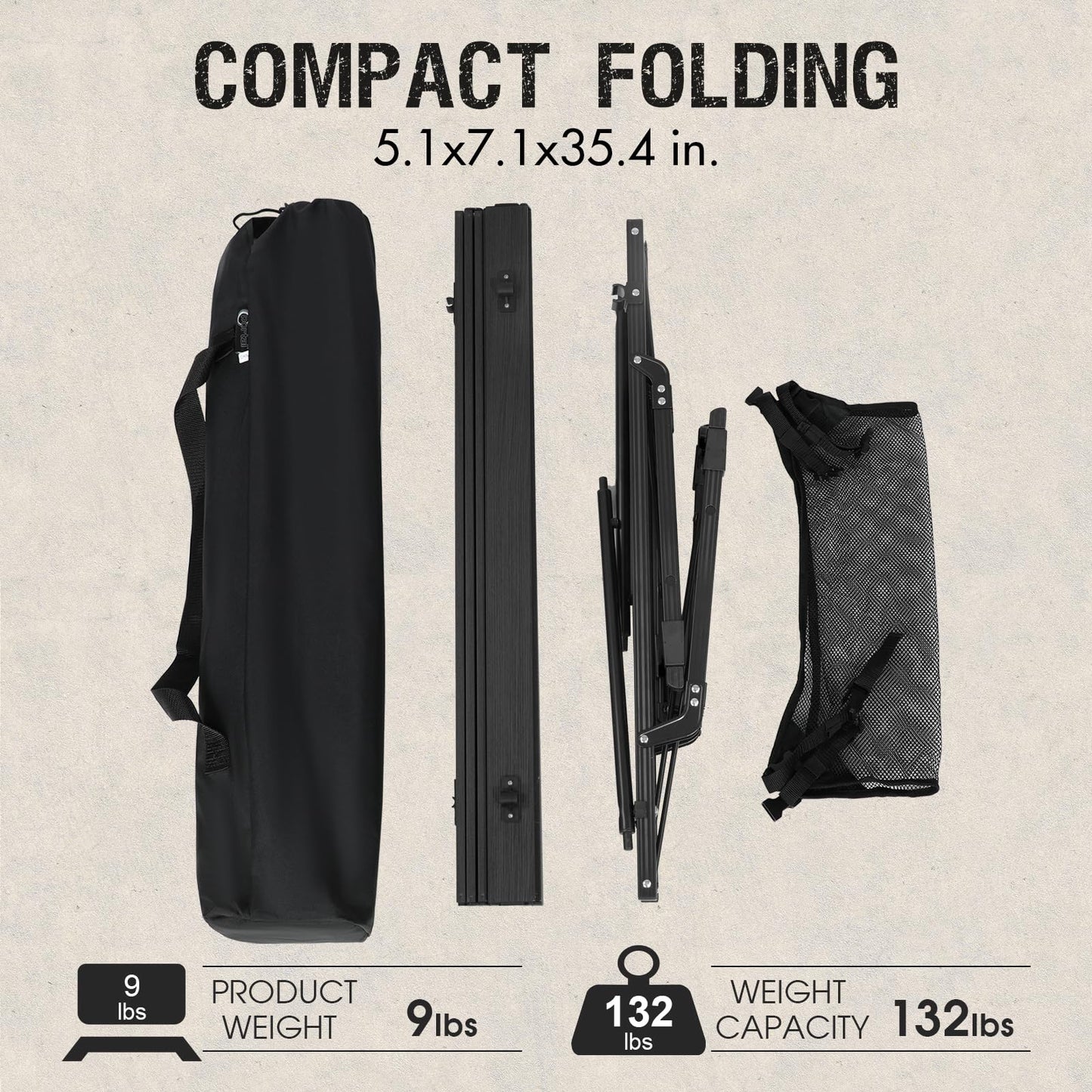 Adjustable Foldable Aluminum Camping Table with Carry Bag