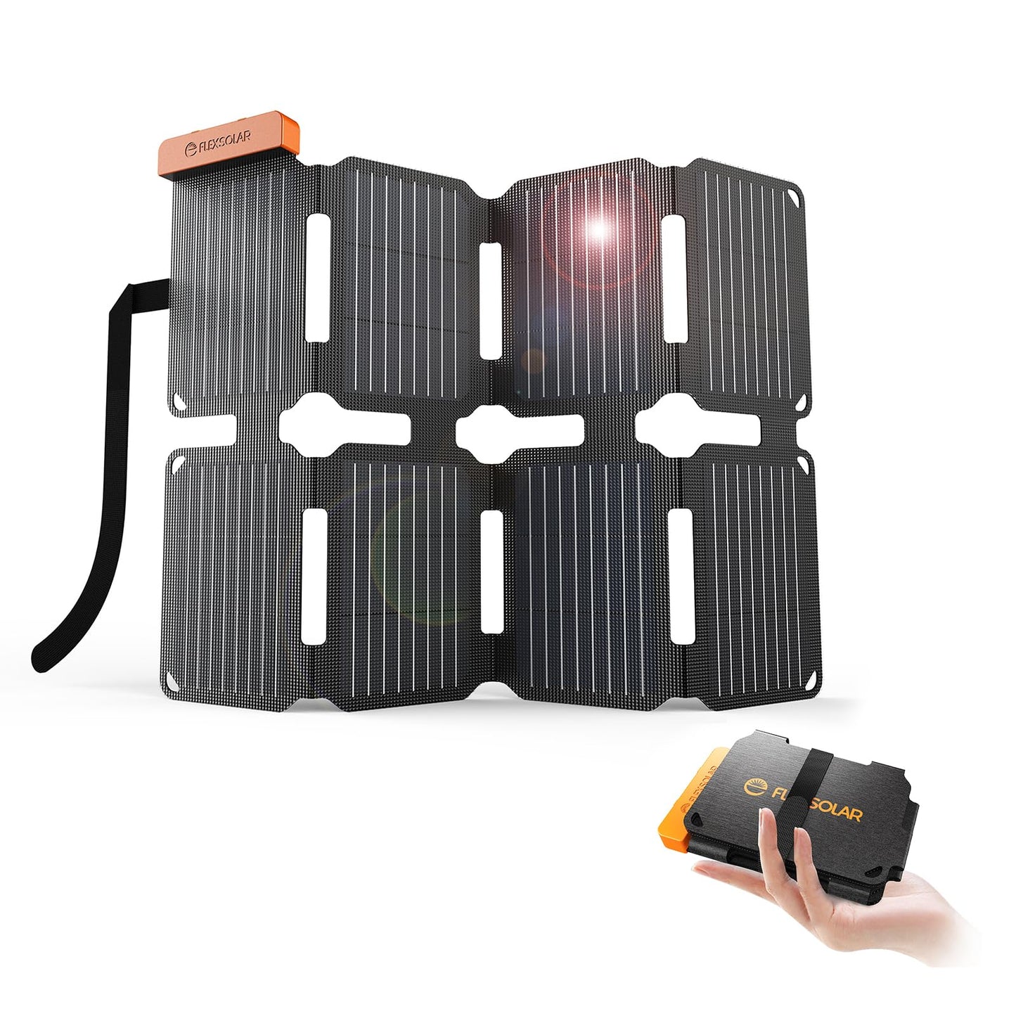 Foldable Portable Solar Charger with USB-C USB-A DC Outputs for Camping and Emergency Power