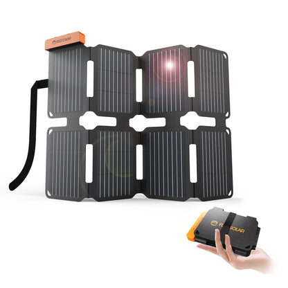 Foldable Portable Solar Charger with USB-C USB-A DC Outputs for Camping and Emergency Power