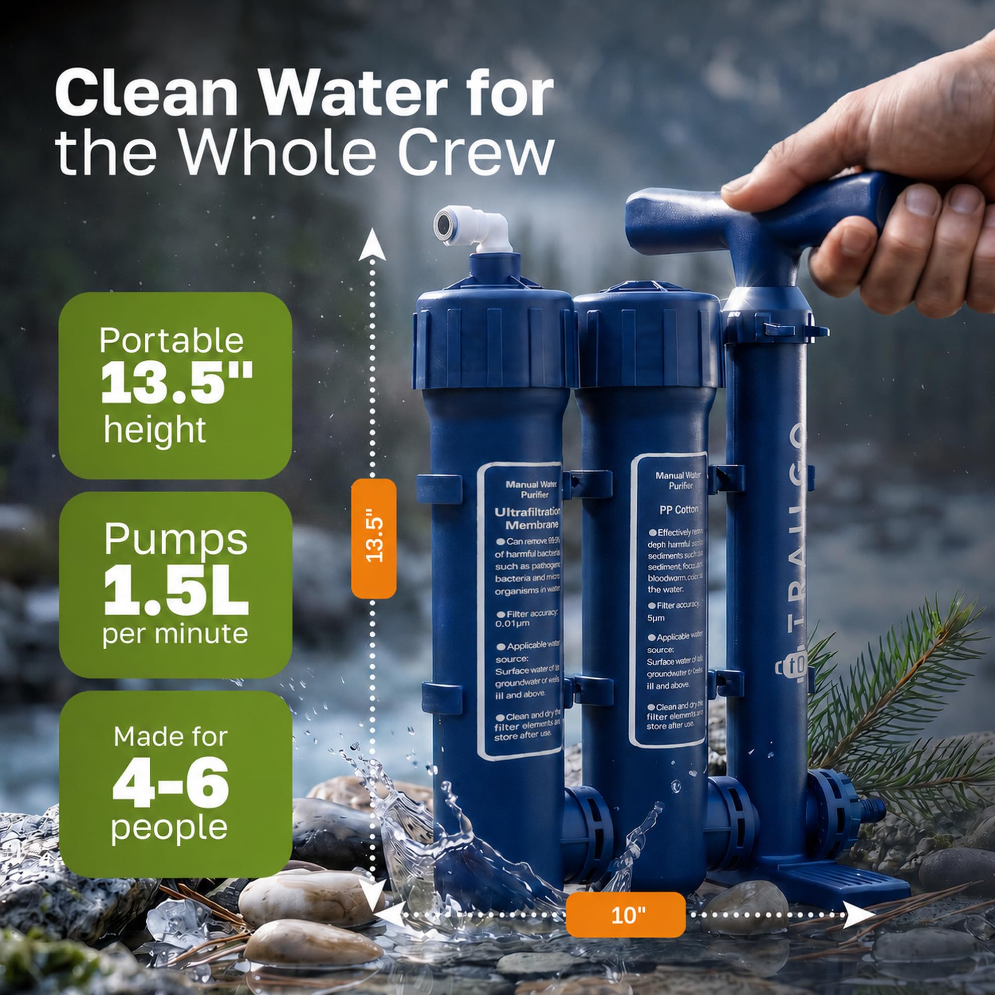 Portable Hand Pump Water Filter System for Camping and Survival