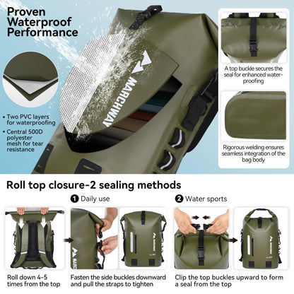 Roll-Top Waterproof Dry Bag Backpack for Hiking and Kayaking