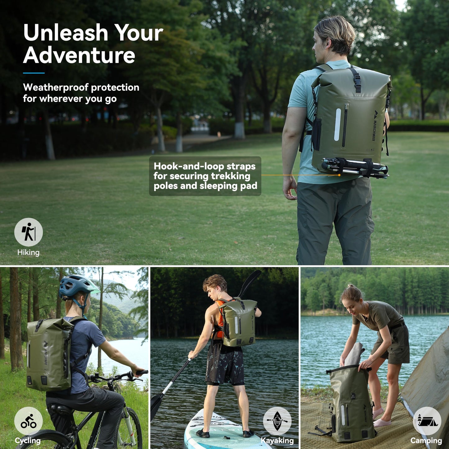 Roll-Top Waterproof Dry Bag Backpack for Hiking and Kayaking
