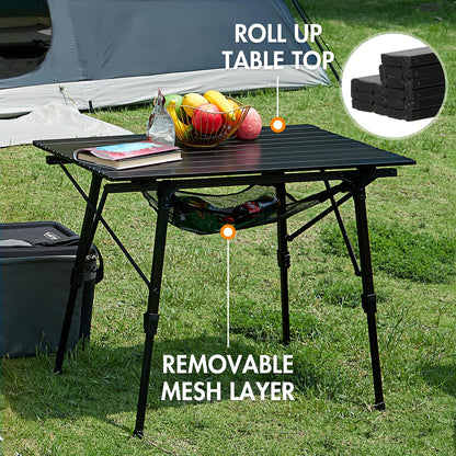 Adjustable Foldable Aluminum Camping Table with Carry Bag