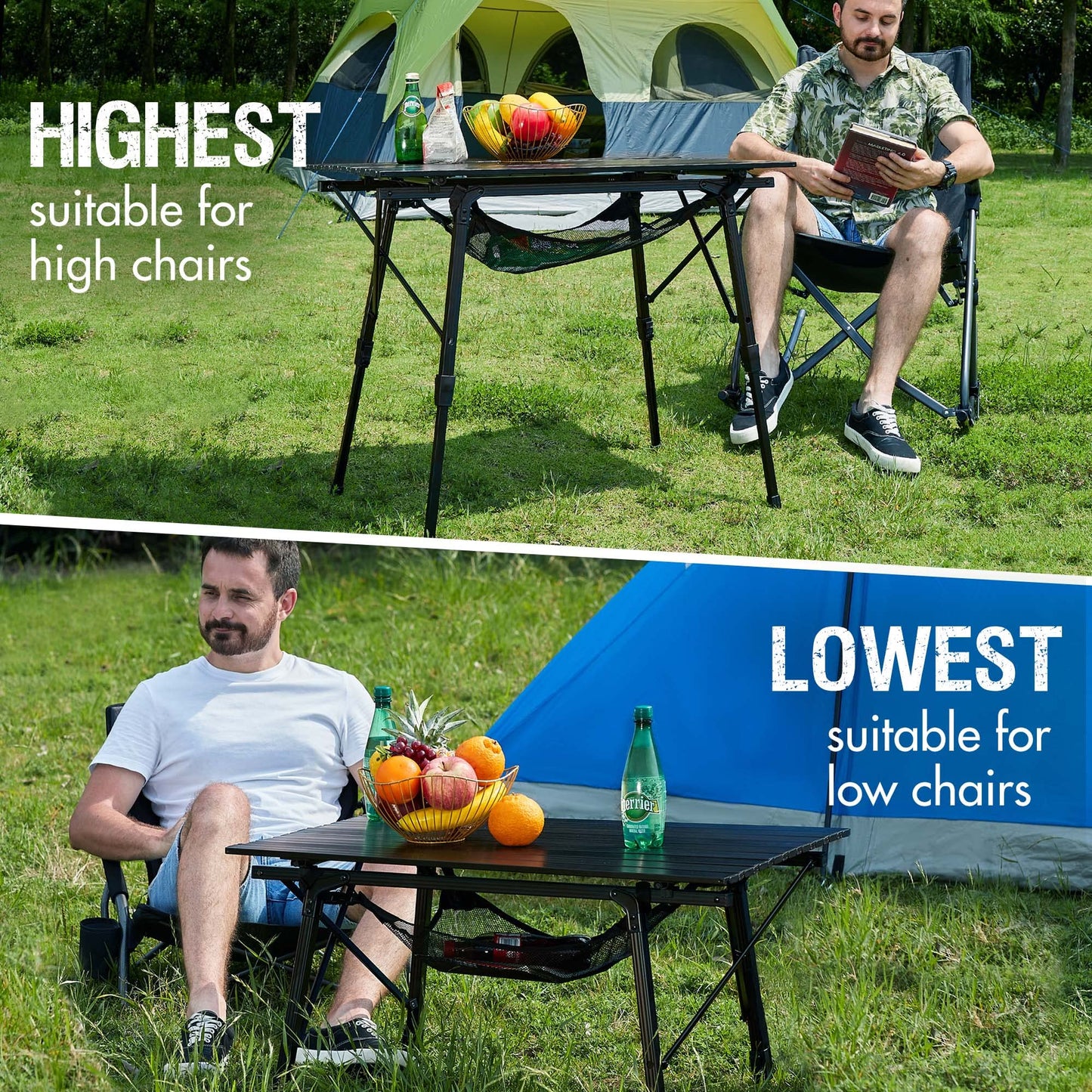 Adjustable Foldable Aluminum Camping Table with Carry Bag