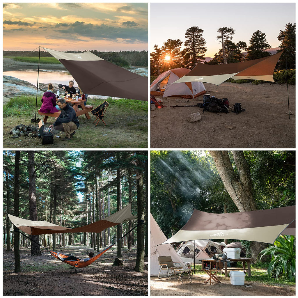 12x14FT Waterproof UPF50+ Camping Tarp Shelter with Poles
